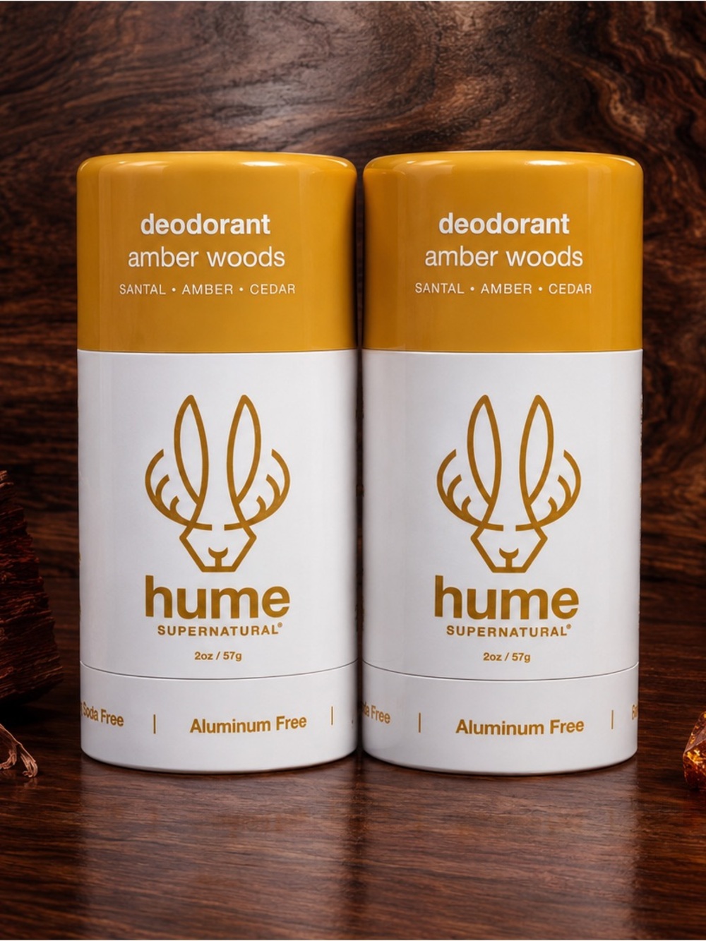 2 Pack Hume Supernatural Amber Woods Deodorant 2 oz Aluminum Free